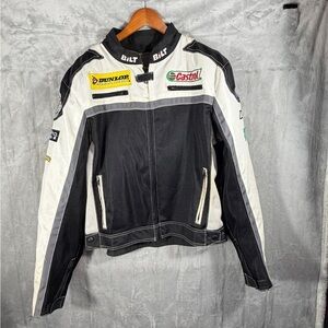 BILT Mesh Motorcycle Racing Jacket Dunlop Castrol Patches Black White Size M/L